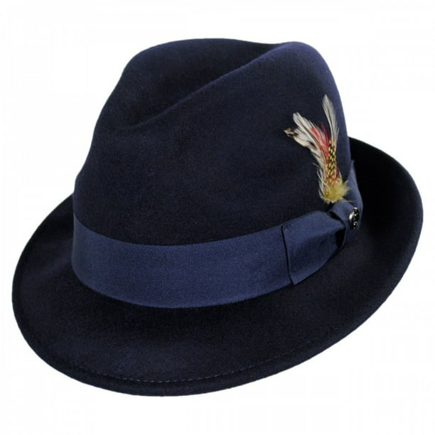 Brown or Navy Blue Vintage Style Unisex Felt Trilby Hat Available in Black 